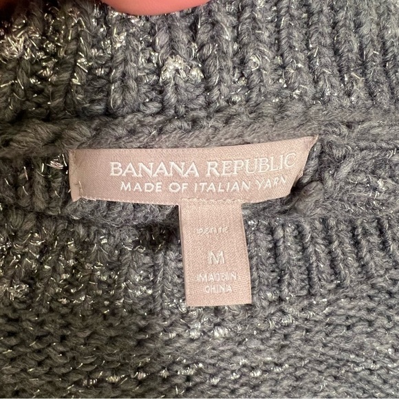 Banana Republic Crewneck Sweater Steel Gray Silver Metallic - Picture 12 of 13